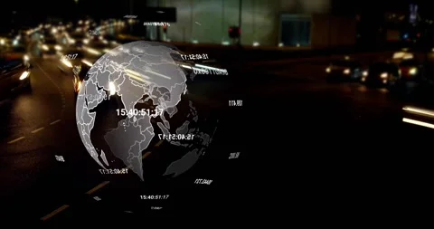 Translucent globe appearing after left numeric pulse, rotating numbers showing Stock Footage 322221076
