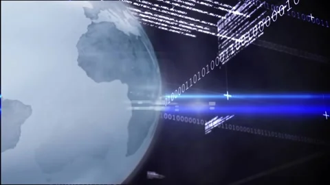 Translucent globe entering left and rotating, activating digital technology HUD Stock Footage 331735819