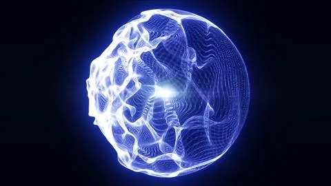 Translucent glowing blue sphere with fluid plasma textures and inner light .. Stock Illustration