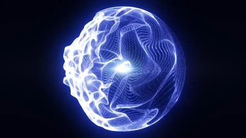 Translucent glowing blue sphere with fluid plasma textures and inner light .. Illustrazione stock