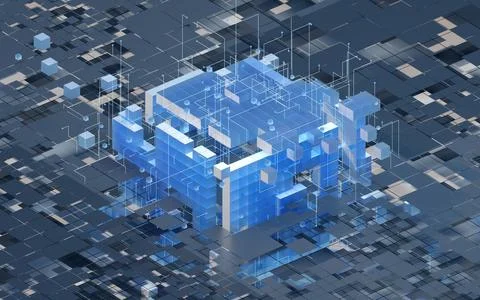 Translucent gradients cubes and materials, 3d rendering. Illustrazione stock