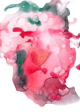 Translucent green-scarlet galactic cloud with flying light bubbles Stock Illustration