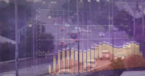 Translucent grid appearing over highway, driving 3D bars rising as hands tapping Stock Footage 329832253
