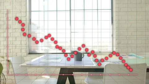 Translucent grid appearing, red dotted data series moving across table, Stock Footage 332523790
