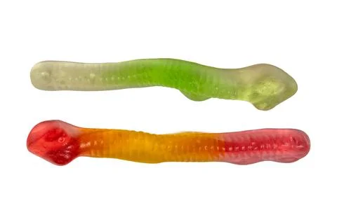 Translucent gummy worm candy gradient texture segmented confectionery close.. Stock Photos