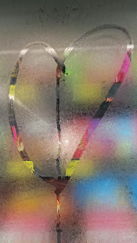 A translucent heart-shaped outline is drawn on a misty surface, with Video stock 313284568