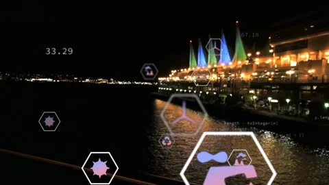 Translucent hexes on data ping, showing CO2 or water readings, drifting, 스톡 동영상 333286445