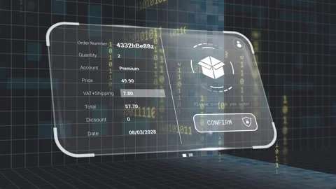 Translucent holographic phone panel appearing, rotating, highlighting total Stock Footage 333689434