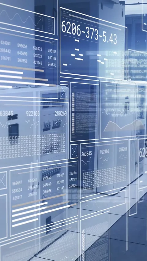 Translucent HUD overlay appearing, animating panels over cabinets and Stock Footage 334318897