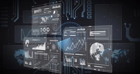 Translucent HUD panels floating, shifting after radar sweep, showing rising Stock Footage 321799501