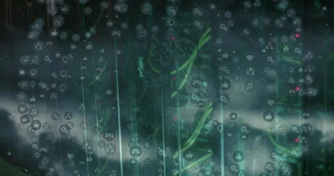 Translucent icons cascading down after overlay fade, pulsing to reveal server Stock Footage 310826261