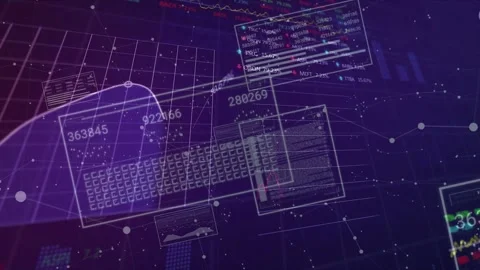Translucent keyboard layout animating as curved graph sweeping over keys, Stock Footage 332469249