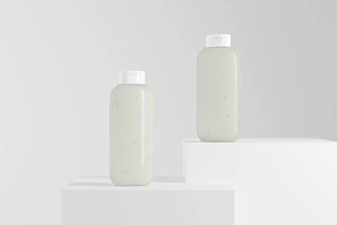 Translucent lotion bottle mockup, falt oval shape shampoo packaging イラスト素材