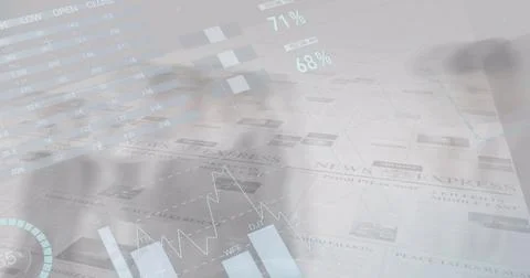 Translucent market data display floating over pale background with charts and Stock Photos