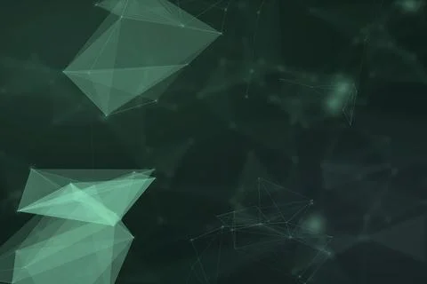 Translucent mint facets and fine connected lines float across a deep forest.. Stock Illustration