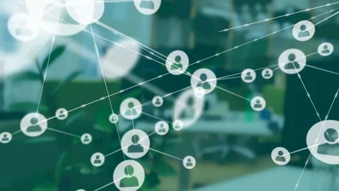 Translucent network animating in front, first icon appearing then spawning nodes Stock Footage 332591713
