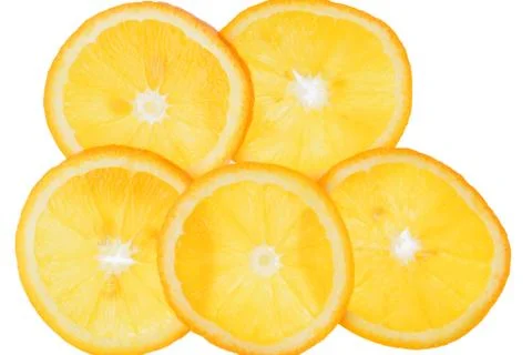 Translucent orange slices on a white background, slices of citrus fruit Stock Photos