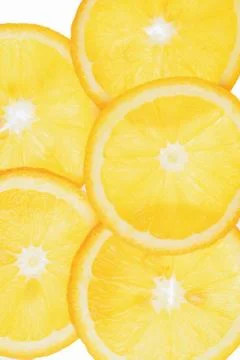 Translucent orange slices on a white background, slices of citrus fruit Stock Photos