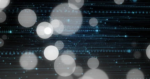 Translucent orbs floating over dark data lines and glowing code dots in animated Stock Footage 309092850