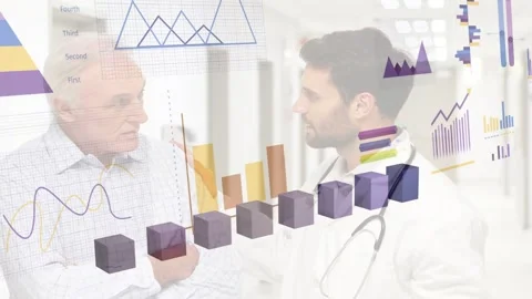 Translucent overlay appearing, doctor checking patient watch and explaining Stock Footage 333689439