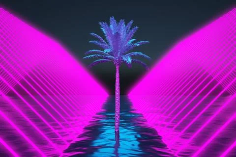 Translucent palm tree in neon lines Stock Illustration
