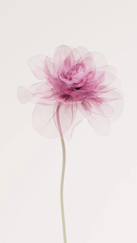 Translucent pink flower swaying gently and scattering into ethereal petals .. Stock Footage 336087486