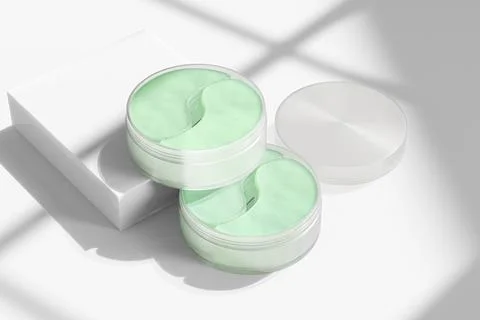 Translucent plastic jar packaging for eye patches, Hydrogel eye mask Ilustración de archivo