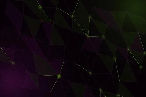 Translucent polygonal surfaces and luminous lime connections create a drama.. Illustrazione stock