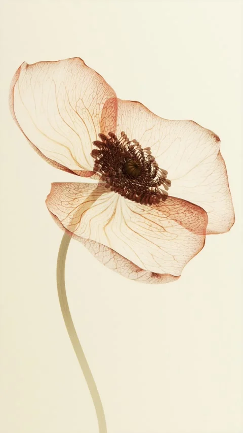 Translucent poppy flower in red-brown tones with detailed petal veins bloom.. Stock Footage 337713049