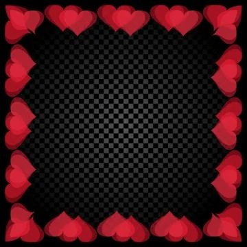 Translucent red heart shaped frame are located. Gradient Checker background.. Stock Illustration