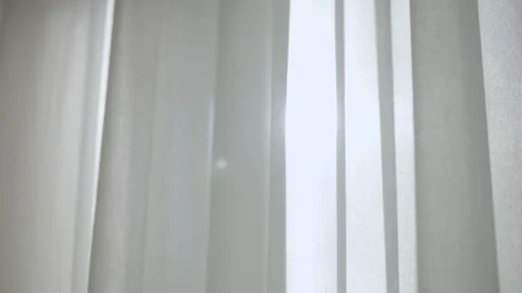 Translucent sheer curtains with sunlight in mediterranean interior Stock Footage 329412268