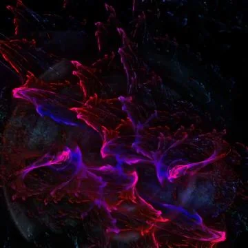 Translucent space nebula complex structured in different directions. Fractal art Stock Illustration