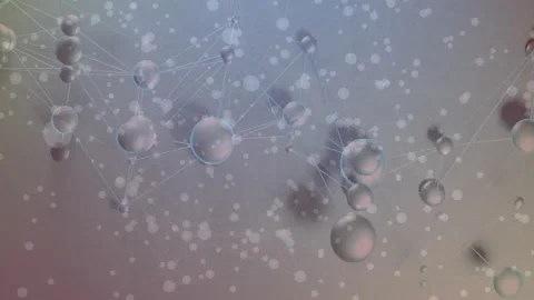 Translucent spheres drifting into gradient forming glowing rod network with Stockbeeldmateriaal 312082942