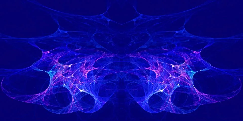 Translucent symmetric nebula complex blue structured, bubbles and flows in Stock Illustration