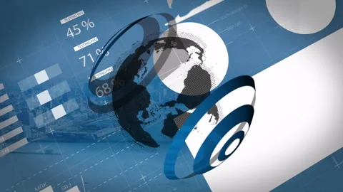 Translucent table appearing top left initiating rotating 3D globe spinning rings Stock Footage 310150914