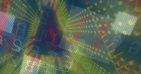 Translucent triangle interface pulsing neon radial lines in dashboard, with Stock Photos