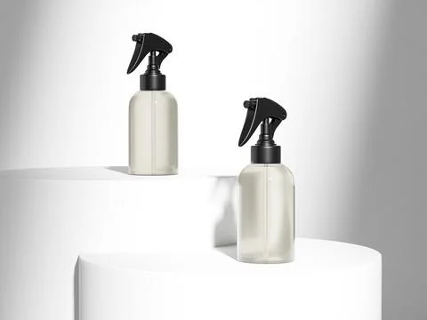 Translucent Trigger spray bottle mockup, cylindrical PET plastic sprayer Stock-Illustration