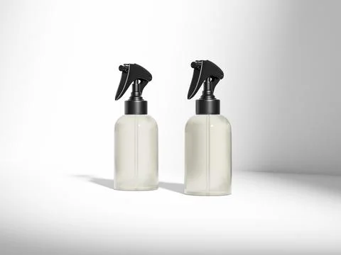 Translucent Trigger spray bottle mockup, cylindrical PET plastic sprayer Stock Illustration