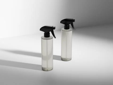 Translucent Trigger spray bottle mockup, Black plastic sprayer packaging Stock-Illustration