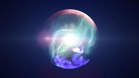 Translucent turquoise energy sphere filled with soft swirling plasma and a .. Illustrazione stock