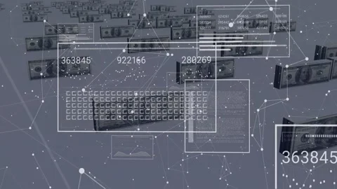 Translucent UI frame appearing triggers data panel updating numbers stacking Stock Footage 328418243