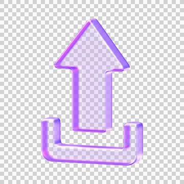 Translucent upload arrow icon rendered in glassmorphism style with soft pur.. Stock Illustration
