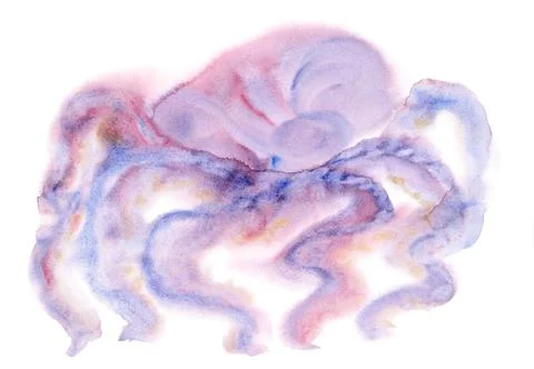 Translucent violet octopus with a large lush head and wavy tentacles Stock Illustration