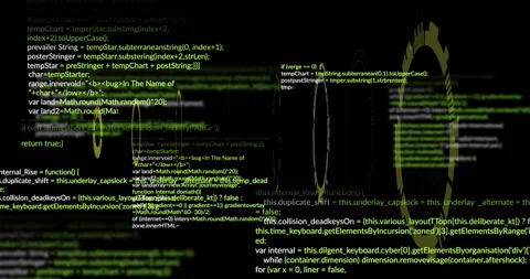 Translucent yellow gears floating and rotating across green JavaScript code, Stock Footage 309106481