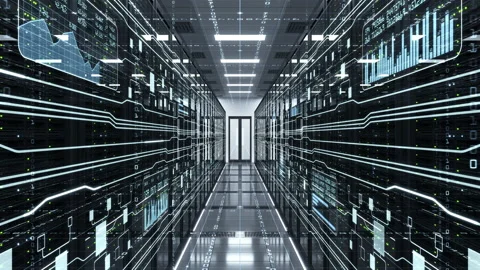 Transmission of digital information over a network in a data center server room Видео 160509876