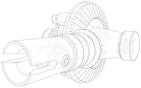 Transmission gearbox inside on white background. Vector rendering of 3d. Wire Illustrazione stock