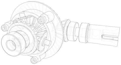Transmission gearbox inside on white background. Vector rendering of 3d. Wire Stock Illustration