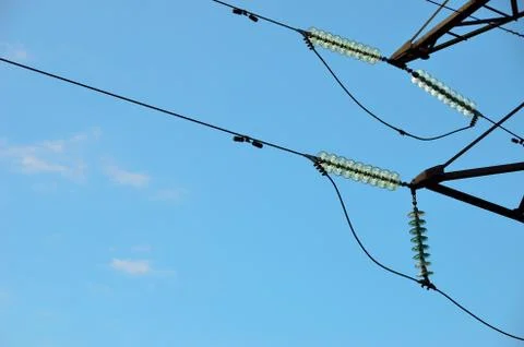 Transmission line Insulators. Stock Photos