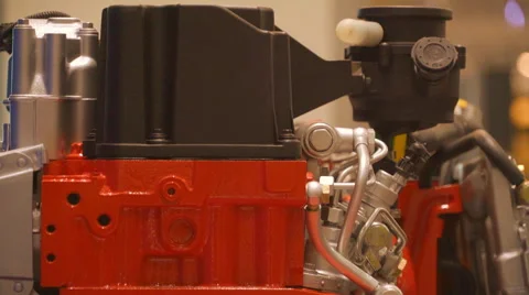 Transmission on a Modern Engine is Painted in Silver. Red Cylinder Block Stock Footage 68601079