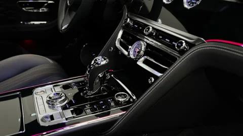 Transmission selector switch, engine start button, branded watch and other  Stock Footage 148087866